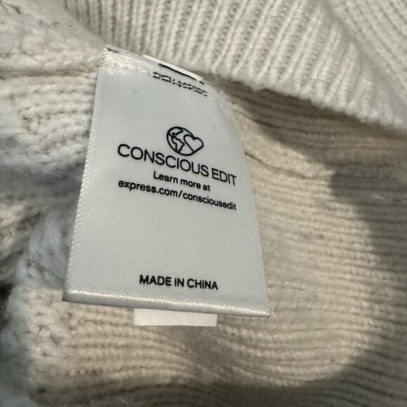 Express Sweater White Black Chunky Cable Knit Long Sleeve Pullover XS Minimalist - Picture 5 of 10